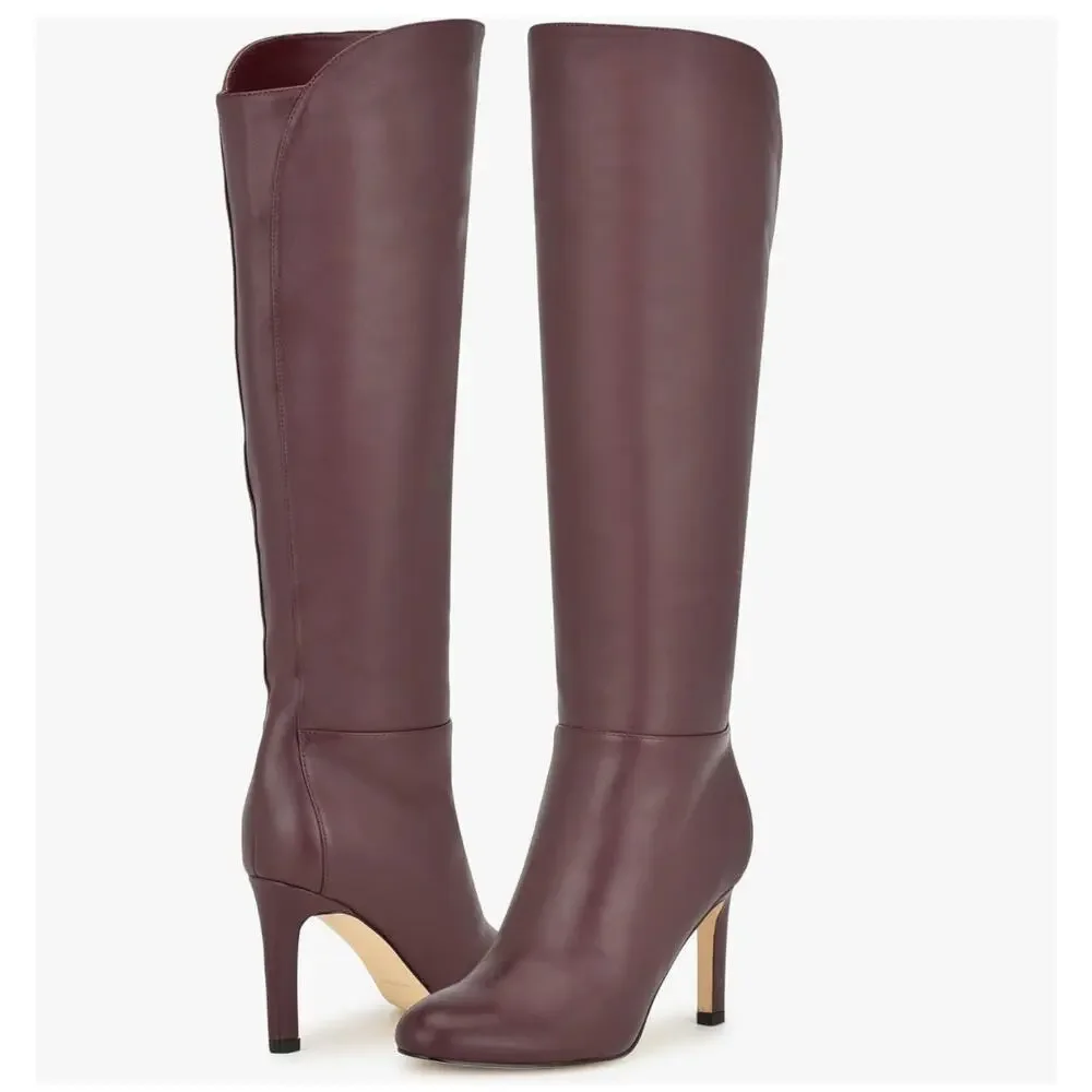 Nine West Sancha Burgundy Glove-Tanned Leather Boots 8 NIB